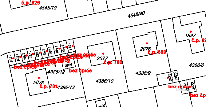 Horní Předměstí 700, Polička na parcele st. 2077 v KÚ Polička, Katastrální mapa