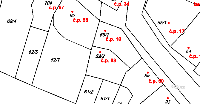 Třebětice 63 na parcele st. 59/2 v KÚ Třebětice, Katastrální mapa