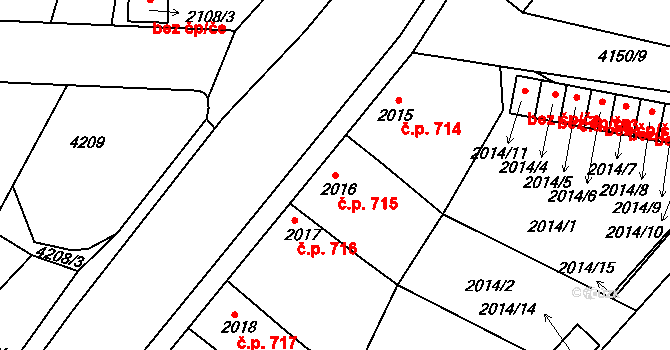 Roudnice nad Labem 715 na parcele st. 2016 v KÚ Roudnice nad Labem, Katastrální mapa