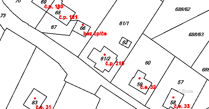 Vaňov 215, Ústí nad Labem na parcele st. 61/2 v KÚ Vaňov, Katastrální mapa