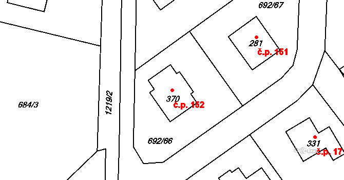 Sruby 152 na parcele st. 370 v KÚ Sruby, Katastrální mapa