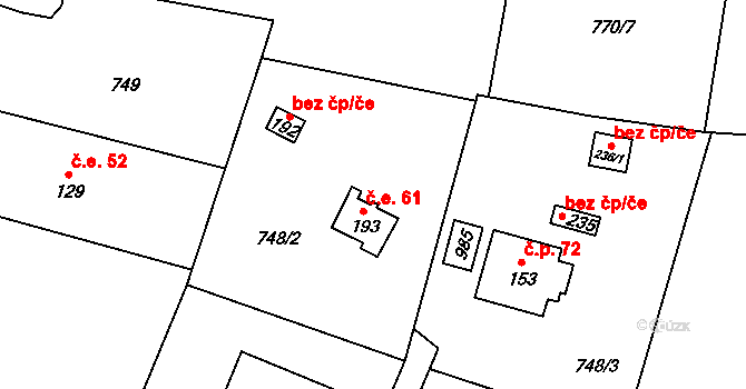 Vlkovec 61, Chocerady na parcele st. 193 v KÚ Vlkovec, Katastrální mapa