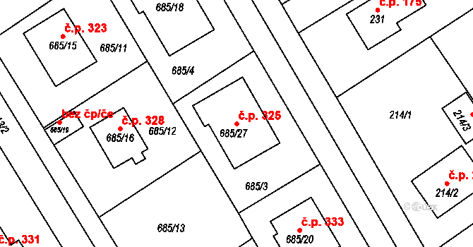 Třebestovice 325 na parcele st. 685/27 v KÚ Třebestovice, Katastrální mapa