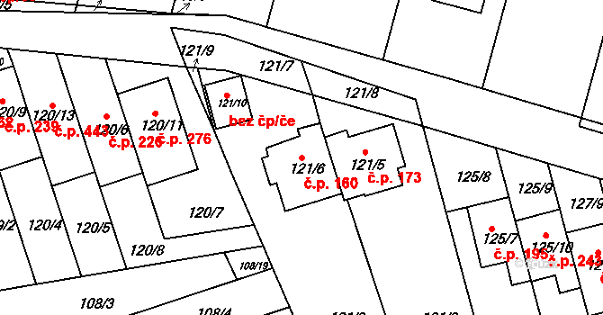 Ivanovice 160, Brno na parcele st. 121/6 v KÚ Ivanovice, Katastrální mapa