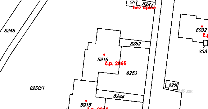 Líšeň 2065, Brno na parcele st. 5916 v KÚ Líšeň, Katastrální mapa