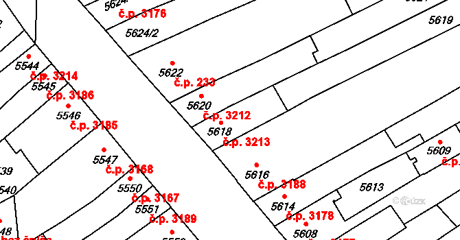 Židenice 3213, Brno na parcele st. 5618 v KÚ Židenice, Katastrální mapa