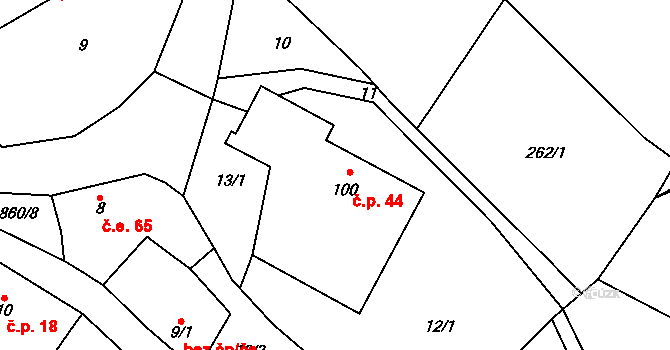 Plichtice 44, Zavlekov na parcele st. 100 v KÚ Plichtice, Katastrální mapa