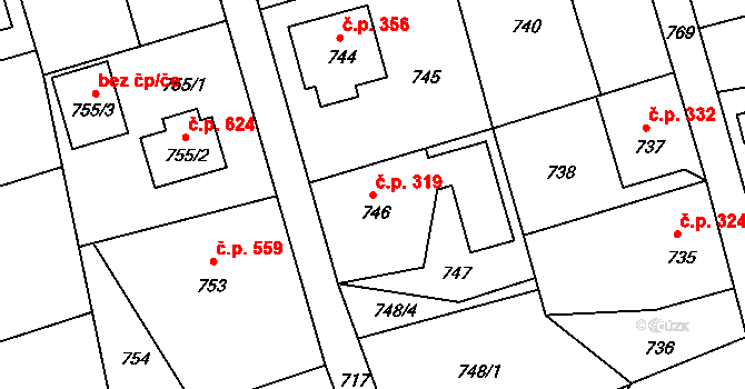 Jablůnka 319 na parcele st. 746 v KÚ Jablůnka, Katastrální mapa