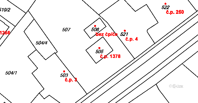 Újezd nad Lesy 1378, Praha na parcele st. 505 v KÚ Újezd nad Lesy, Katastrální mapa