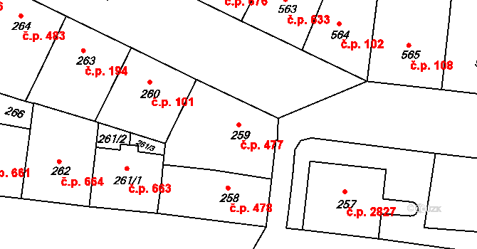 Žižkov 477, Praha na parcele st. 259 v KÚ Žižkov, Katastrální mapa