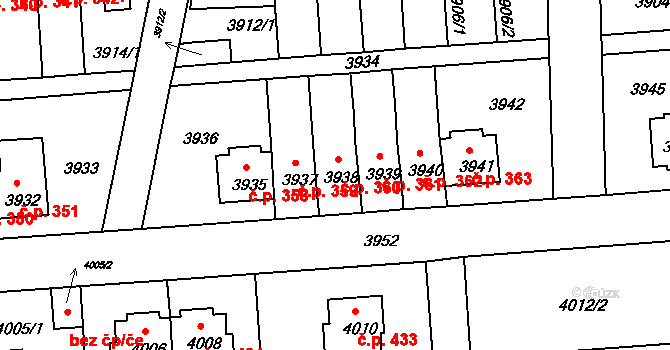 Záběhlice 360, Praha na parcele st. 3938 v KÚ Záběhlice, Katastrální mapa