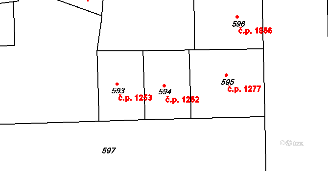 Smíchov 1252, Praha na parcele st. 594 v KÚ Smíchov, Katastrální mapa