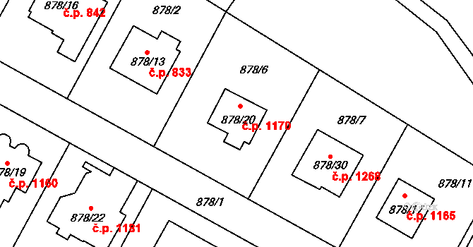 Suchdol 1170, Praha na parcele st. 878/20 v KÚ Suchdol, Katastrální mapa