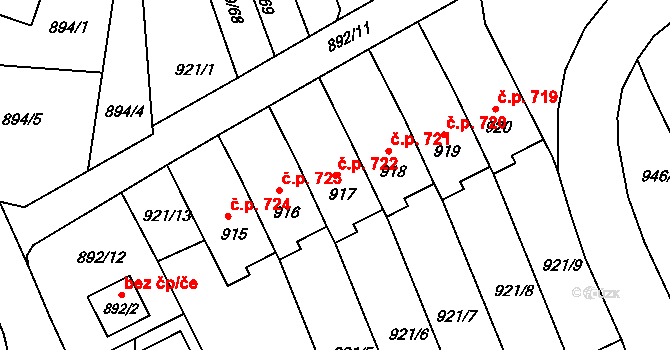 Sedlčany 722 na parcele st. 917 v KÚ Sedlčany, Katastrální mapa