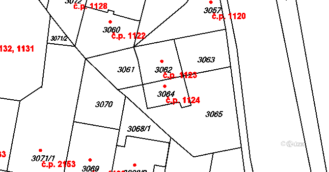 České Budějovice 3 1124, České Budějovice na parcele st. 3064 v KÚ České Budějovice 3, Katastrální mapa