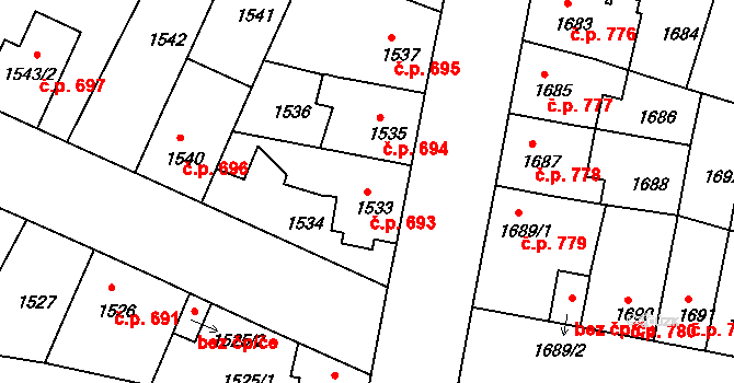 České Budějovice 5 693, České Budějovice na parcele st. 1533 v KÚ České Budějovice 5, Katastrální mapa