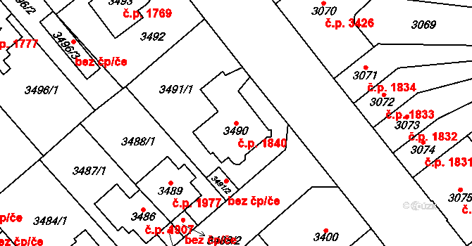 Chomutov 1840 na parcele st. 3490 v KÚ Chomutov I, Katastrální mapa