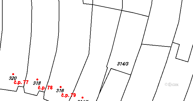 Kovalovice 80 na parcele st. 314/1 v KÚ Kovalovice, Katastrální mapa