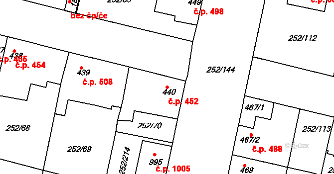 Rosice 452 na parcele st. 440 v KÚ Rosice u Brna, Katastrální mapa