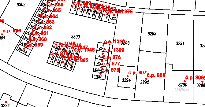 Kuřim 1309 na parcele st. 4330 v KÚ Kuřim, Katastrální mapa