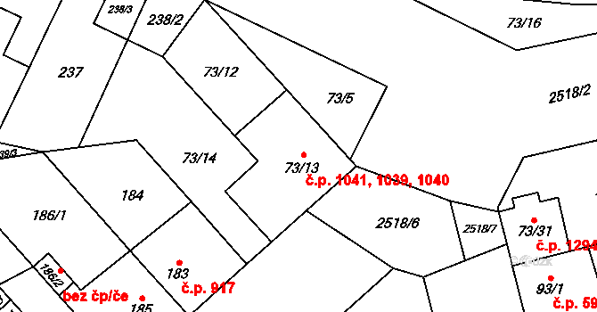 Doubravka 1039,1040,1041, Plzeň na parcele st. 73/13 v KÚ Doubravka, Katastrální mapa