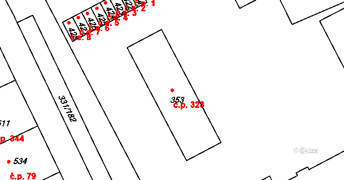 Čebín 323 na parcele st. 353 v KÚ Čebín, Katastrální mapa