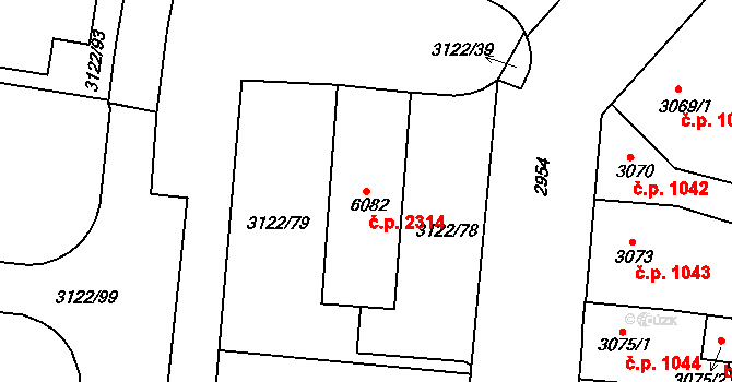Pod Bezručovým vrchem 2314, Krnov na parcele st. 6082 v KÚ Krnov-Horní Předměstí, Katastrální mapa
