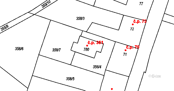Nučice 351 na parcele st. 780 v KÚ Nučice u Rudné, Katastrální mapa