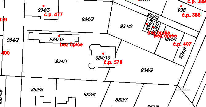 Zastávka 578 na parcele st. 934/10 v KÚ Zastávka, Katastrální mapa