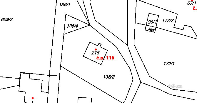 Bradlecká Lhota 115 na parcele st. 215 v KÚ Bradlecká Lhota, Katastrální mapa