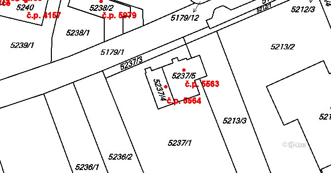 Chomutov 5564 na parcele st. 5237/4 v KÚ Chomutov I, Katastrální mapa