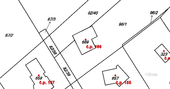 Černolice 166 na parcele st. 689 v KÚ Černolice, Katastrální mapa
