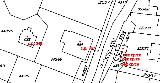 Maršov 367, Krupka na parcele st. 684 v KÚ Maršov u Krupky, Katastrální mapa