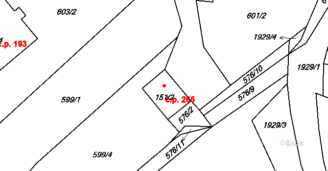 Horní Stropnice 265 na parcele st. 151/2 v KÚ Horní Stropnice, Katastrální mapa