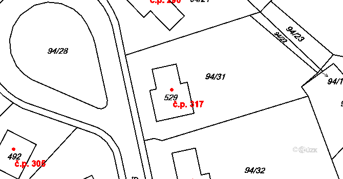 Staré Hory 317, Jihlava na parcele st. 529 v KÚ Staré Hory, Katastrální mapa