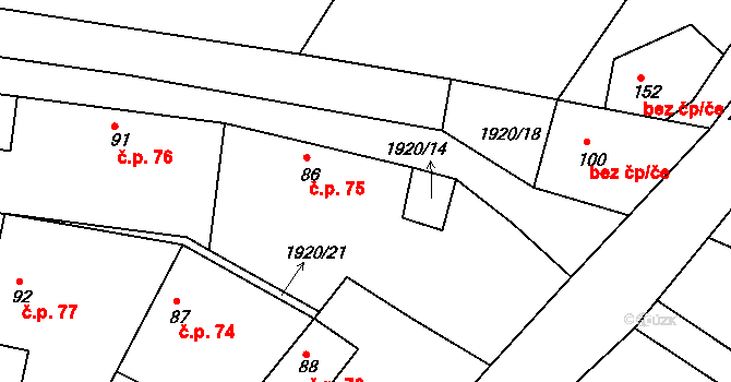 Hradešice 75 na parcele st. 86 v KÚ Hradešice, Katastrální mapa