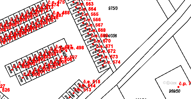 Štětí 571 na parcele st. 974/360 v KÚ Štětí I, Katastrální mapa