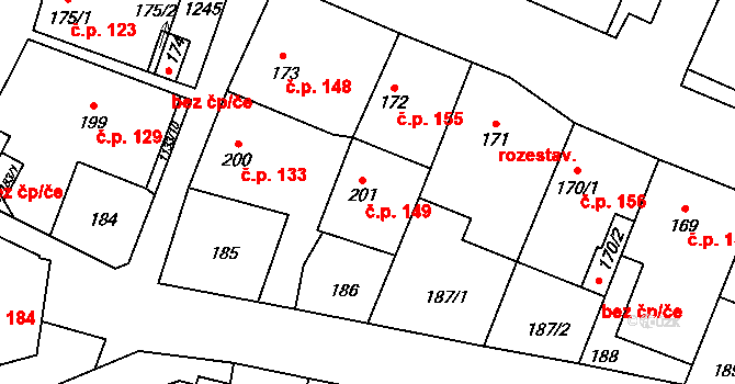 Svratka 149 na parcele st. 201 v KÚ Svratka, Katastrální mapa