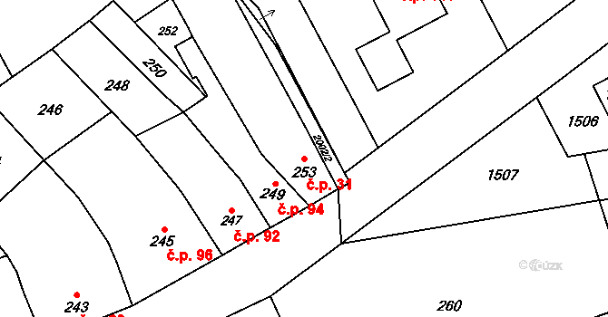 Zelená Hora 31 na parcele st. 253 v KÚ Zelená Hora na Moravě, Katastrální mapa