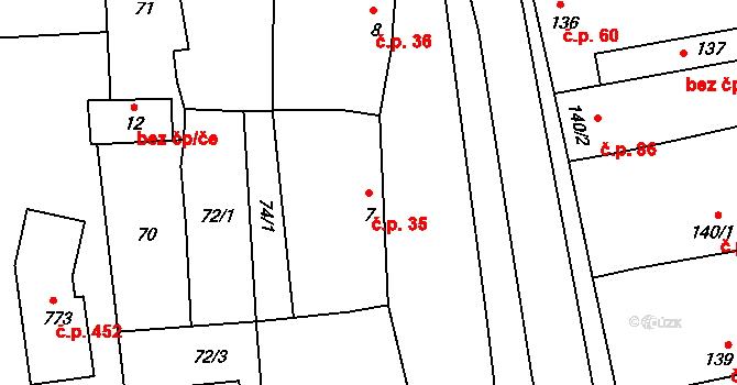 Louky 35, Zlín na parcele st. 7 v KÚ Louky nad Dřevnicí, Katastrální mapa