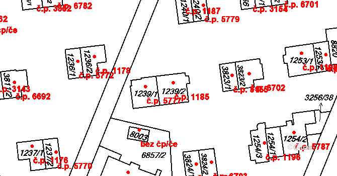 Zlín 1185 na parcele st. 1239/2 v KÚ Zlín, Katastrální mapa