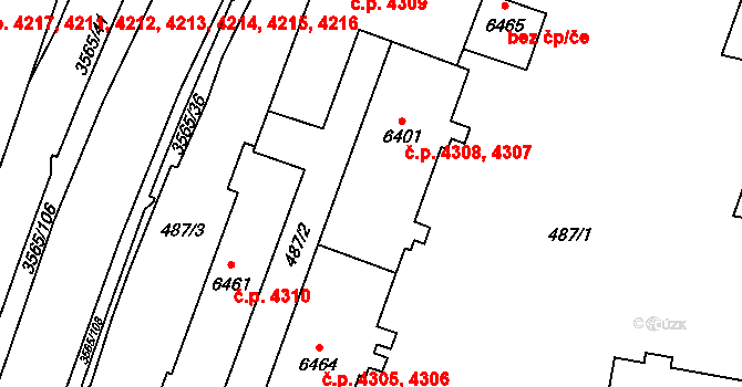 Zlín 4307,4308 na parcele st. 6401 v KÚ Zlín, Katastrální mapa