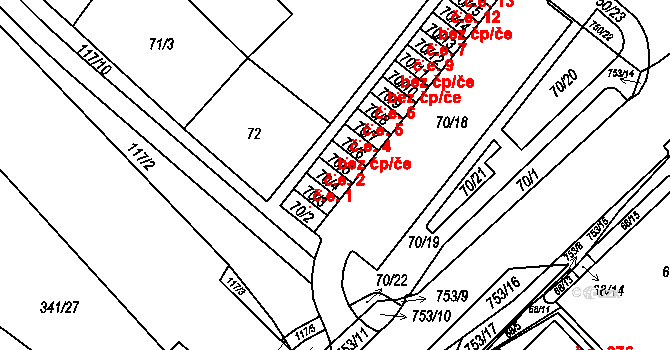 Březno 42774306 na parcele st. 70/4 v KÚ Březno u Chomutova, Katastrální mapa