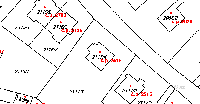 Předměstí 2516, Opava na parcele st. 2117/4 v KÚ Opava-Předměstí, Katastrální mapa