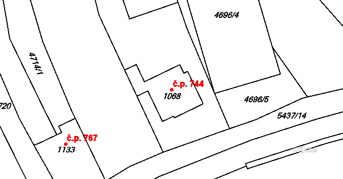 Polešovice 744 na parcele st. 1068 v KÚ Polešovice, Katastrální mapa
