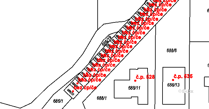 Holešov 47814306 na parcele st. 686/8 v KÚ Všetuly, Katastrální mapa