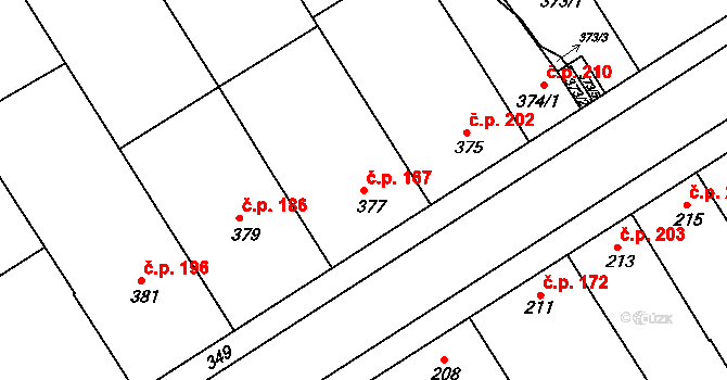 Újezdec 167, Uherský Brod na parcele st. 377 v KÚ Újezdec u Luhačovic, Katastrální mapa