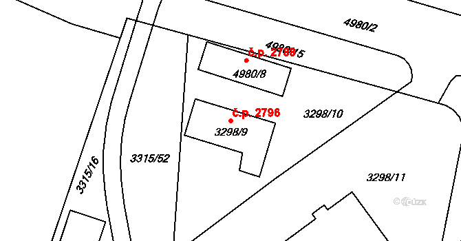 Louny 2796 na parcele st. 3298/9 v KÚ Louny, Katastrální mapa