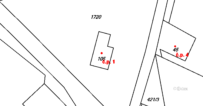Lipina 1, Mladoňovice na parcele st. 105 v KÚ Deblov, Katastrální mapa