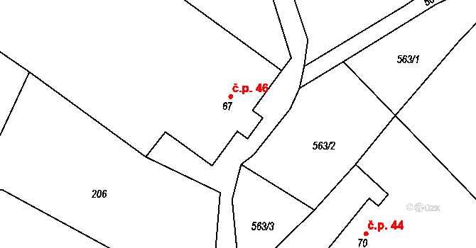 Rychnov 46, Krouna na parcele st. 67 v KÚ Rychnov, Katastrální mapa